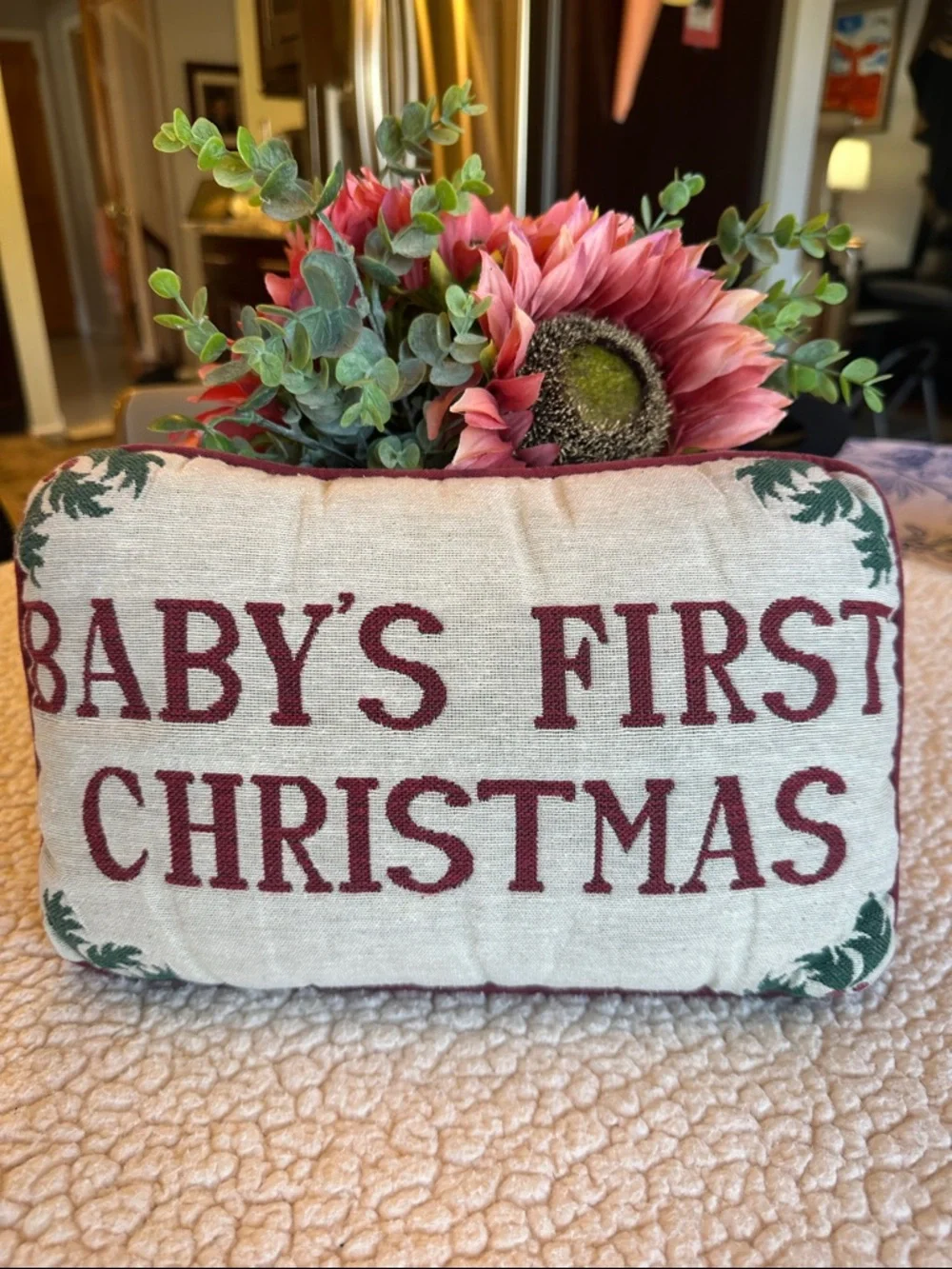 🌺 Baby's First Christmas Decorative Pillow